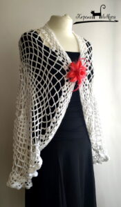 crochet lacy shawl wrap in spider web lady bug