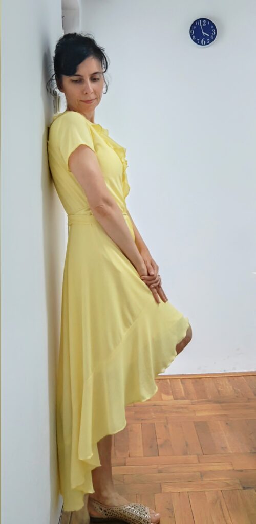 Draft Sew Asymmetric ruffled wrap dress