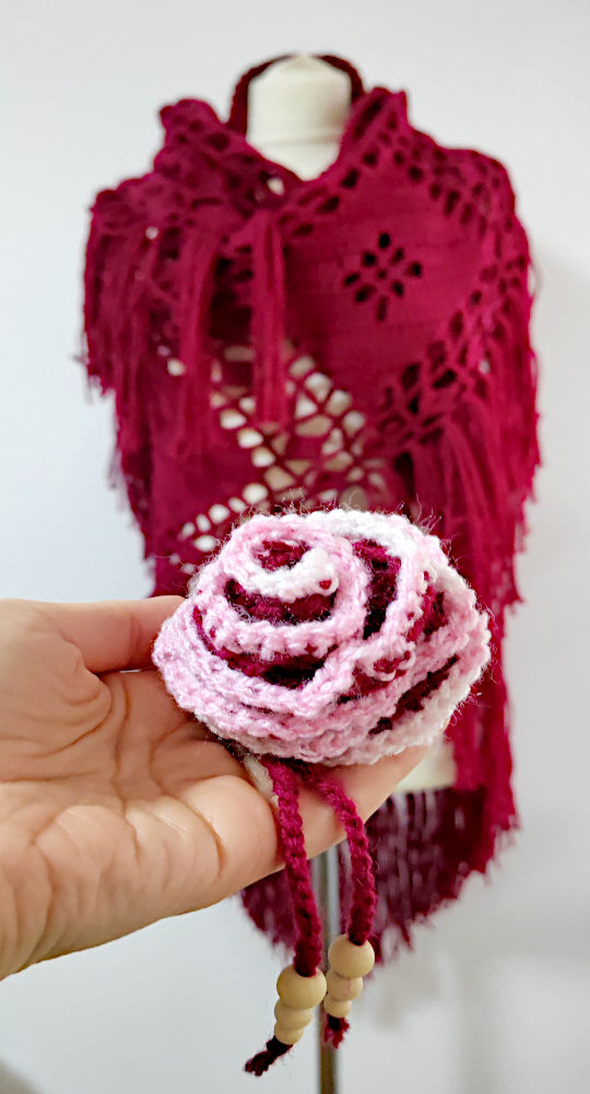 crochet rose brooch