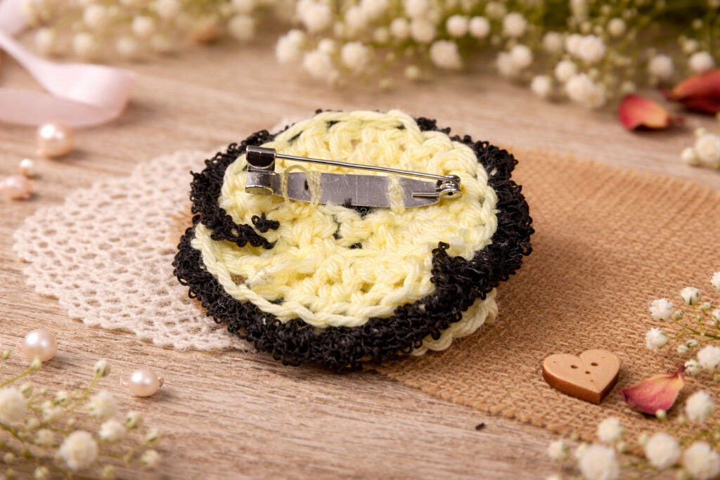 crochet rose brooch