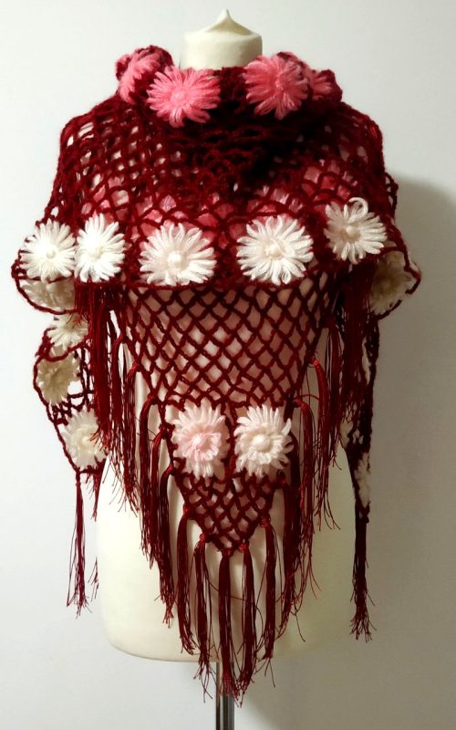 crochet mesh triangle shawl waterlily flower