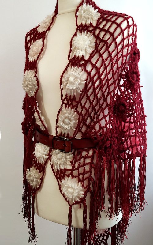 crochet mesh triangle shawl waterlily flower