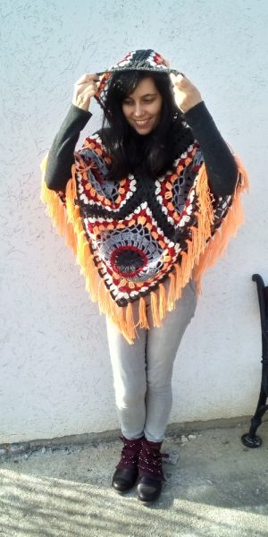 crochet patchwork poncho with hood free pattern