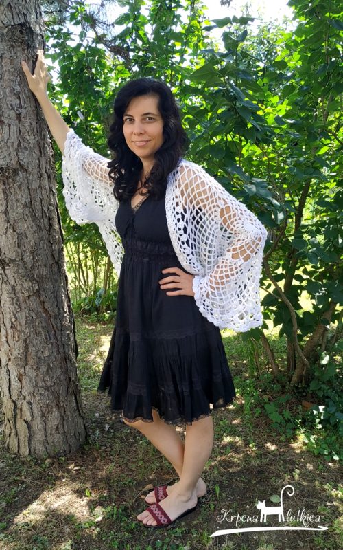 Crochet Mesh Shawl With Sleeves
