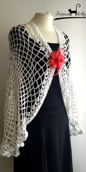 crochet lacy shawl wrap in spider web lady bug