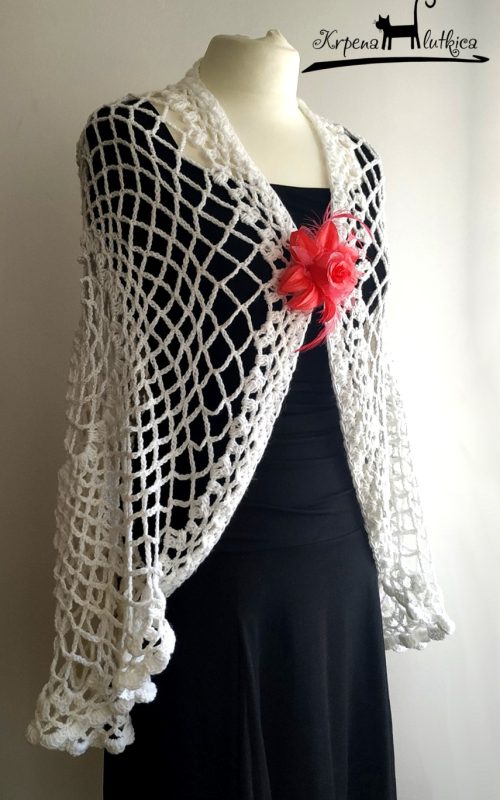 crochet lacy shawl wrap in spider web ladybug heklani ogrtač bubamara