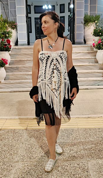 white crochet poncho