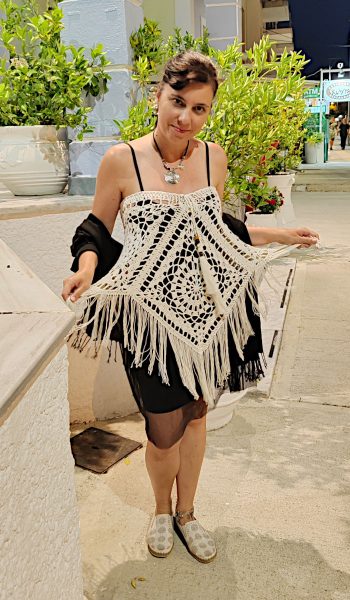white crochet poncho